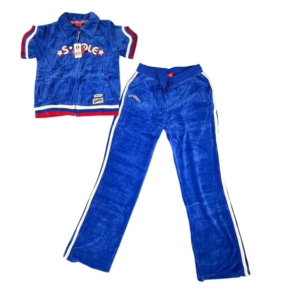 Vintage Southpole Royal Blue Velour Tracksuit Set Zip Up Jacket Pants Size L NEW - Picture 2 of 16